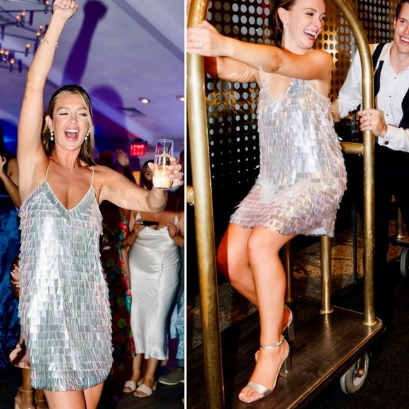 BHLDN Taylor V-neck Iridescent Sequined Mini Dress 6 M Bridal, Wedding, Swiftie - Picture 11 of 12